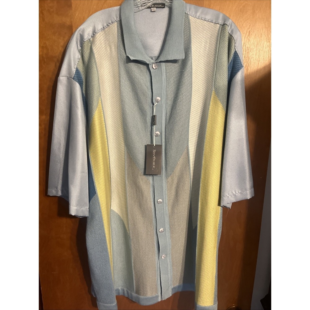 Silversilk‎ NWT 3XL Sapphire Yellow Gray White Button Down SS Shirt Sweater